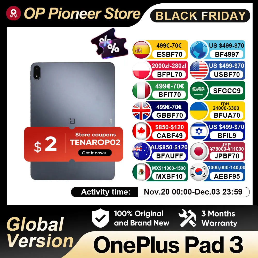 الإصدار العالمي OnePlus Pad 3 12GB 256GB Tablet Snapdragon 8 Elite 13.2