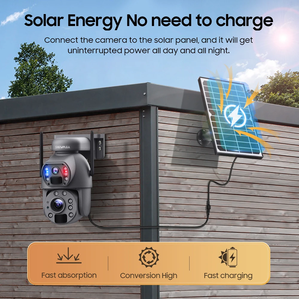 كاميرا تعمل بالطاقة الشمسية SHIWOJIA 4G Sim 5K 10MP 50X - الصورة 3