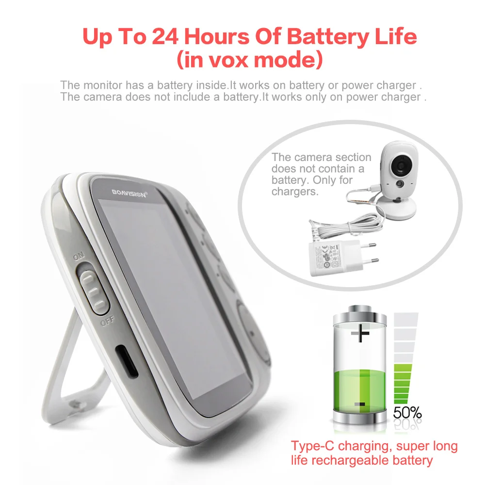 VB603 فيديو مراقبة الطفل 2.4G لاسلكي مع 3.2 بوصة LCD 2 - الصورة 6