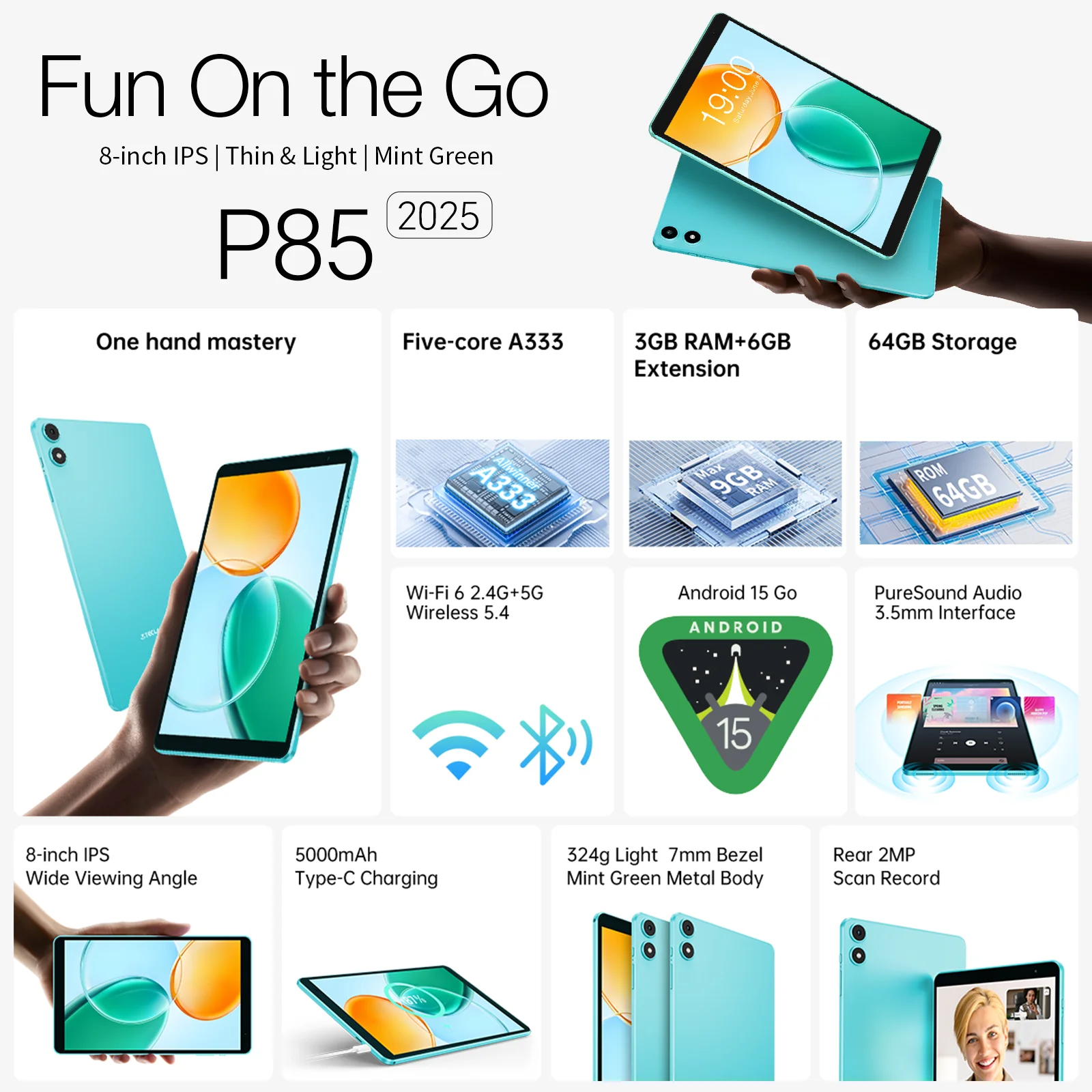 تابلت تيكلاست P85 أندرويد 15 8 بوصة IPS 3 + 6GB RAM 64GB ROM A333 5 - الصورة 2