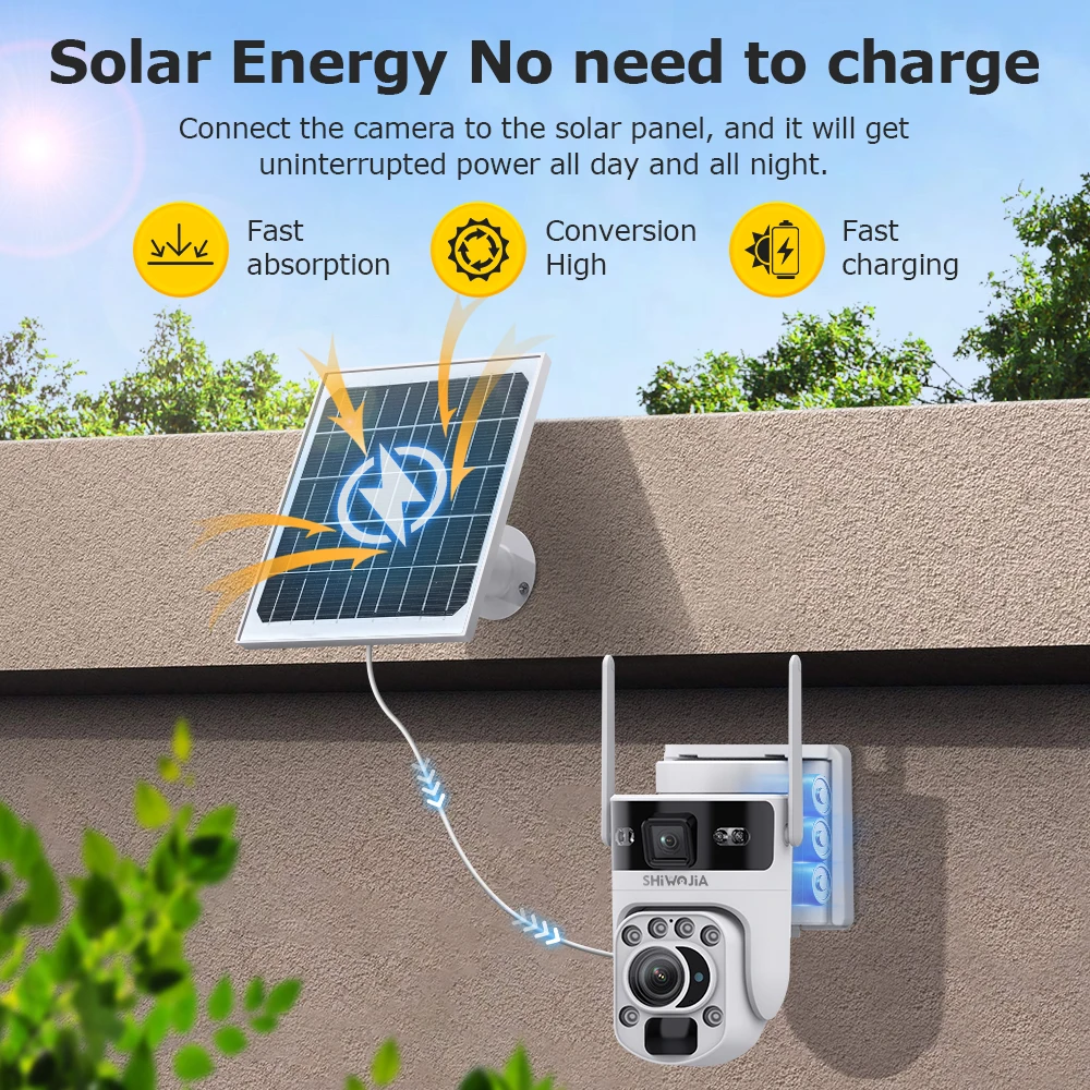 كاميرا تعمل بالطاقة الشمسية SHIWOJIA 4G 6K 12MP 50X - الصورة 3