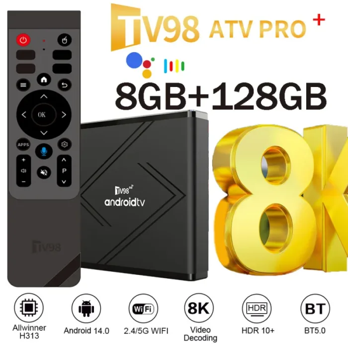 جهاز TV98 ATV Pro Plus يعد أحدث إصدار من مشغلات الوسائط (TV Box) لعام 2025، وهو مصمم لتحويل أجهزة التلفزيون العادية إلى أجهزة ذكية تدعم أحدث التقنيات. 
